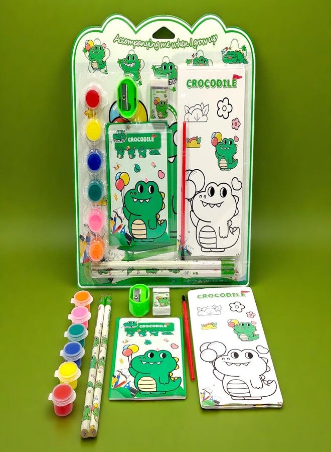 Tresneria Kids Art & Stationery Set with Watercolors, Sketch Pad, Notebook, Pencils, Sharpener & Eraser (Crocodile, 3) - Image 5